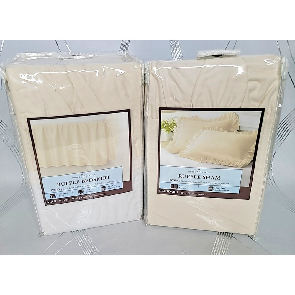 Home‎ Classics King Bed Ivory Bedskirt 78" x 80" - 15" Drop w/ Ruffle Sham NEW